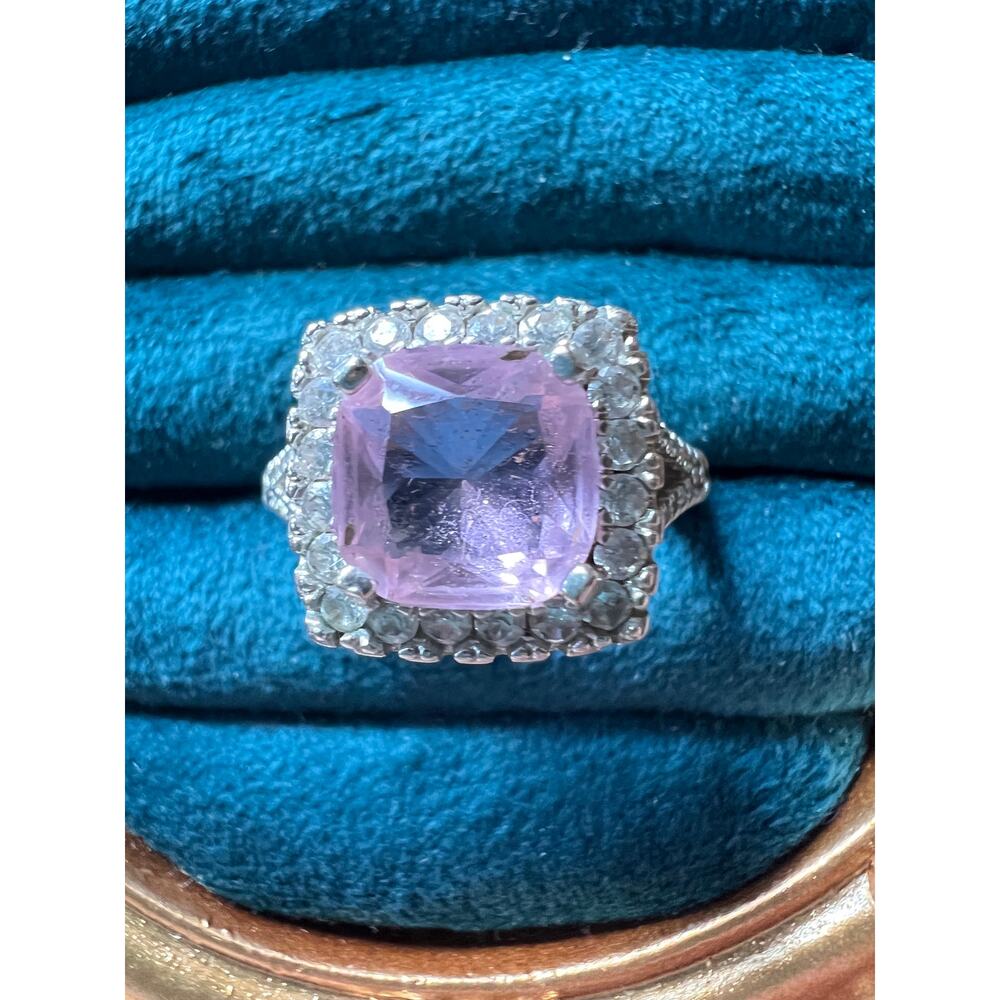 Sterling Silver 925 Purple CZ Ring Size 9 Cocktail Jewelry Signed